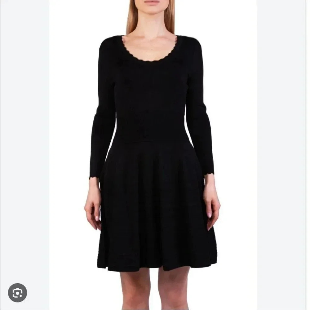 Emporio Armani Sweater Dress Mini Knit Long Sleeve Stretch Black New Size 40 XS